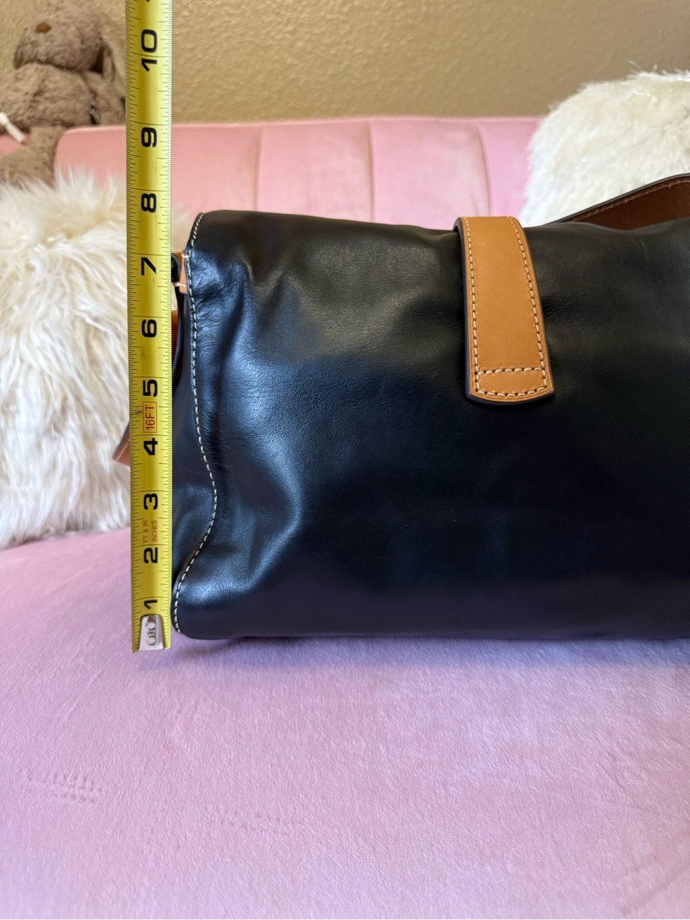 💯Auth! Dooney & Bourke Black & Brown Florentine Leather LIBBY Shoulder Bag - Picture 8 of 15